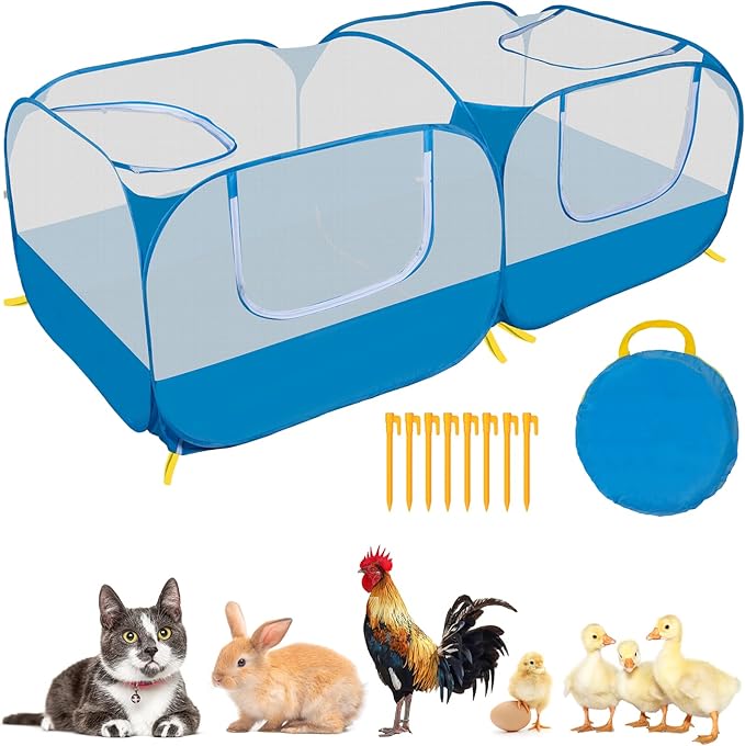 73" Large Small Animal Playpen with Detachable Bottom, Portable Chicken Coop Run and Chick Brooder, Pop Up Pet Enclosure Tent for Guinea Pigs, Bunnies, Puppies, Cats, Indoor/Outdoor Exercise Pen
