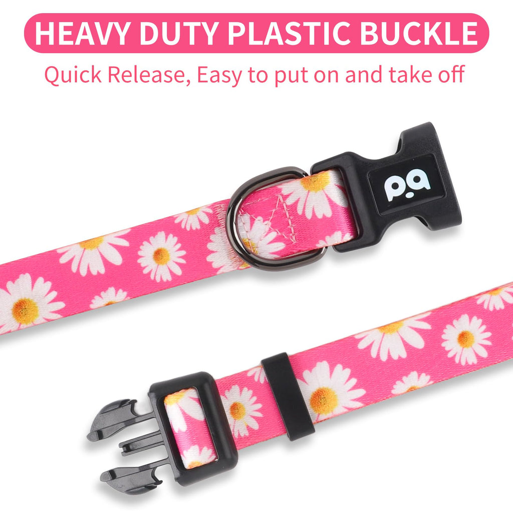 QQPETS Adjustable Soft Dog Collar: Print Flower Pink Multicolor Cute Patterns for XS Small Medium Large Pet Girl Boy Puppy Walking Running Training (XS, Small Daisies)