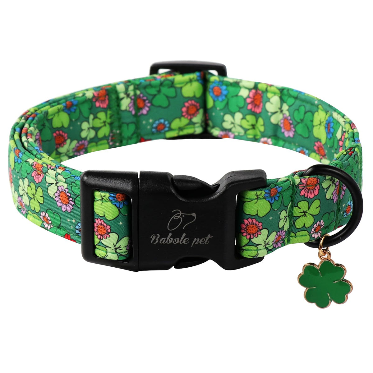 Babole Pet St Patricks Day Dog Collar for Small Dogs - Lucky Flower Shamrock Green Dog Collars, Cute Irish Clover Puppy Collar with Quick Release Buckle for Girls&Boys Dogs XS