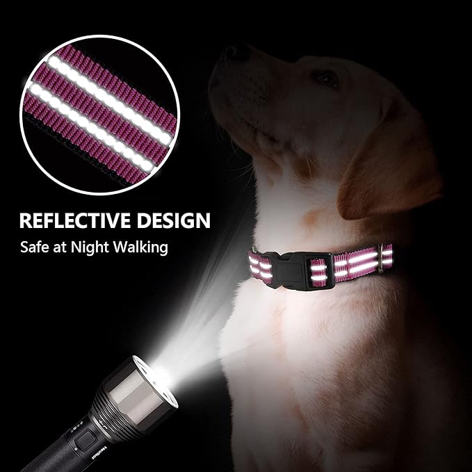 JOYEEIIOO Martingale Dog Collar, Adjustable Nylon Reflective Collar with Quick Release Buckle, No Pull Dog Training Collars for Small Medium Large Dogs (Pink, M)