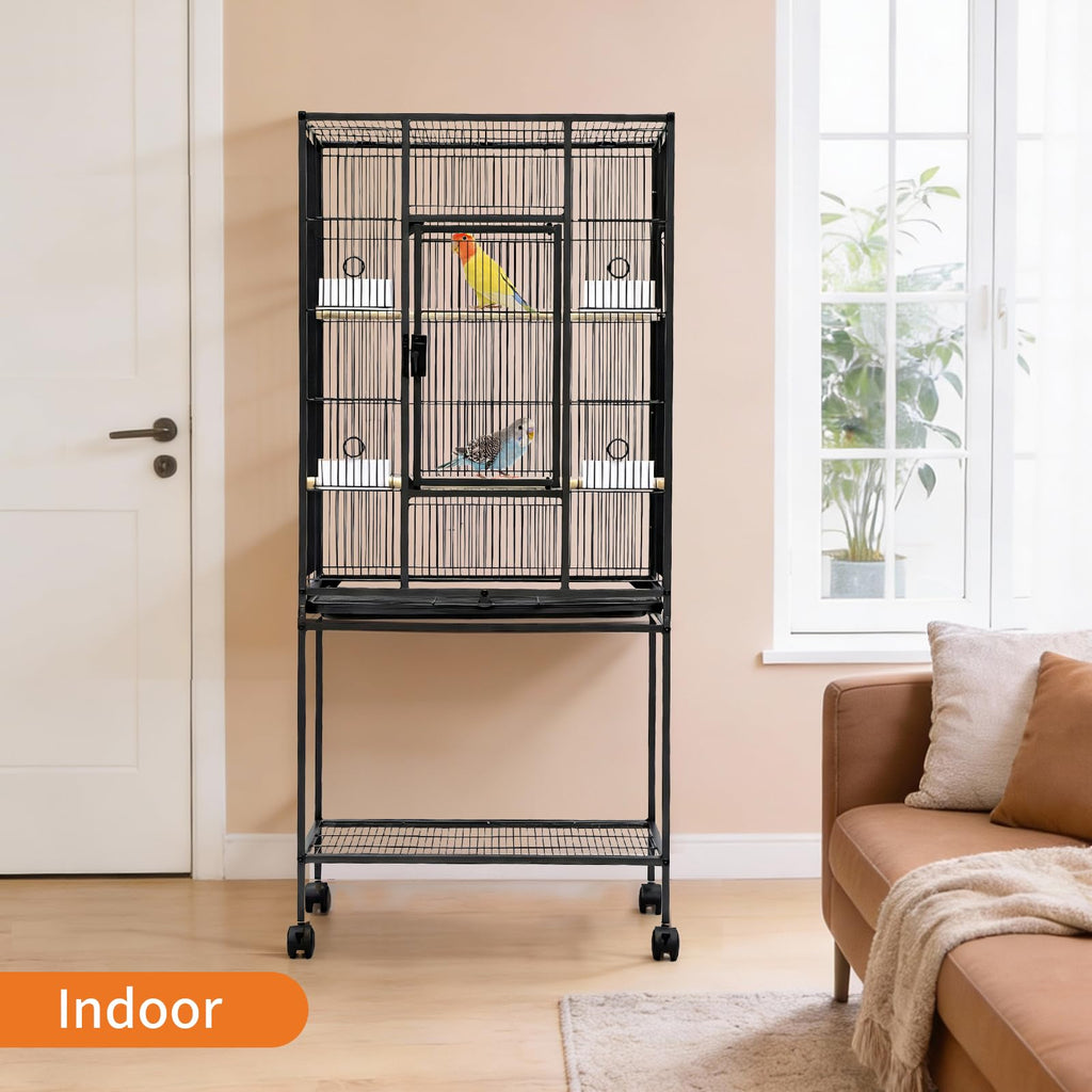 Garvee Large Bird Cage, 54" H Big Bird Cage with Stand for Parakeets Parrots Conures Lovebird Cockatiel Black