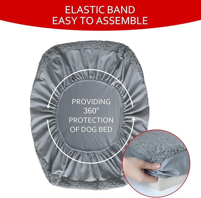 Dog Bed Covers Soft Plush Replacement Washable, Waterproof Pet Mattress Bed Liner Grey 44x32 Inches, for Dog/Cat, Cover Only