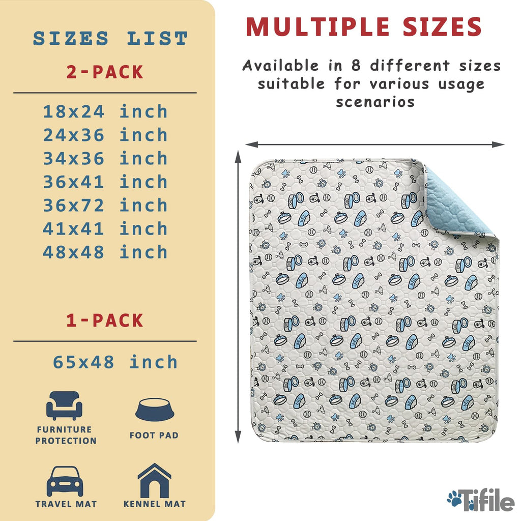 24x36in Washable Pee Pads for Dogs, 2 Pack Reusable Puppy Pads, Absorbent Whelping Pads with Bone Print, Non-Slip Waterproof Pet Training Pads for Couch, Crate, Potty Training - 24x36in