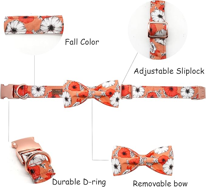 Bobo Rainbow Fall Dog Collar, Pet Collar Bow Floral Pet Collar Girl Boy Holiday Collars Gift Bow Cute Soft Puppy Collars for X-Small