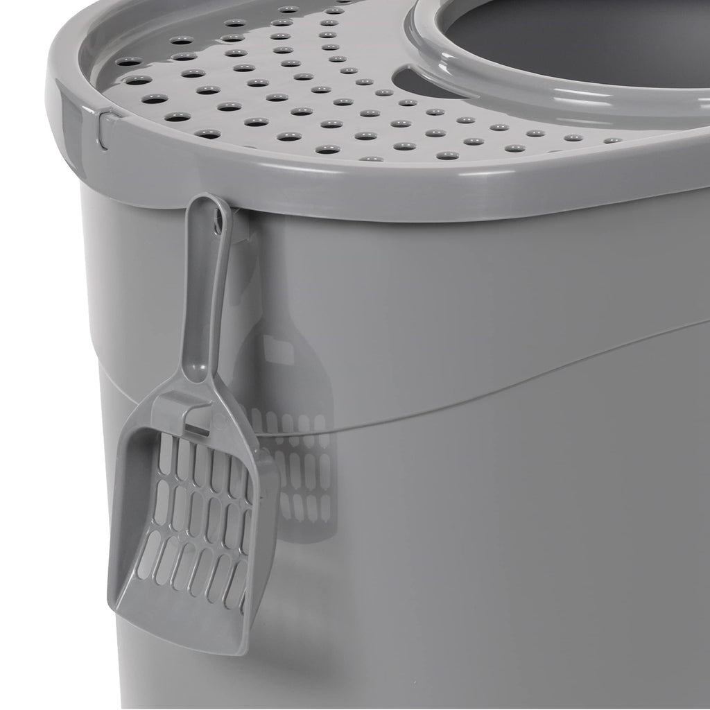 Amazon Basics Large Cat Litter Box with High Sides, Top Entry, Odor Control, Includes Scoop, 20.5 x 14.75 x 14.38 inches, Grey