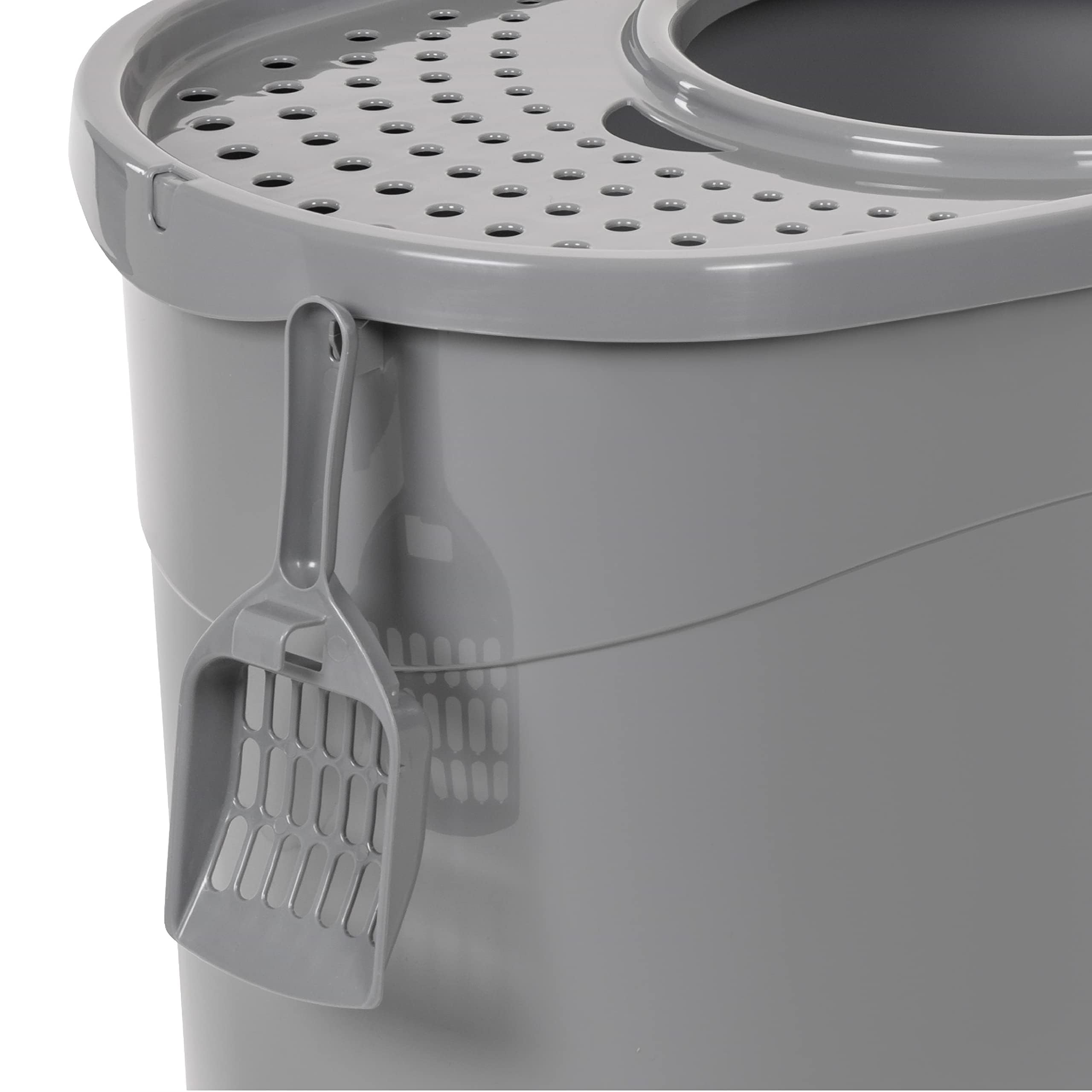 Amazon Basics Large Cat Litter Box with High Sides, Top Entry, Odor Control, Includes Scoop, 20.5 x 14.75 x 14.38 inches, Grey