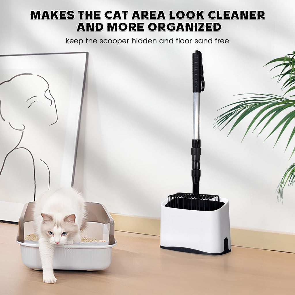 Cat Litter Scoop Holder Universal Scooper Storage Caddy for Most Kitty Poop Shovel, Durable Removable Pet Pooper Stand for Plastic / Metal Waste Scoops, Double-Layer Mini Desktop Trash Can - L White