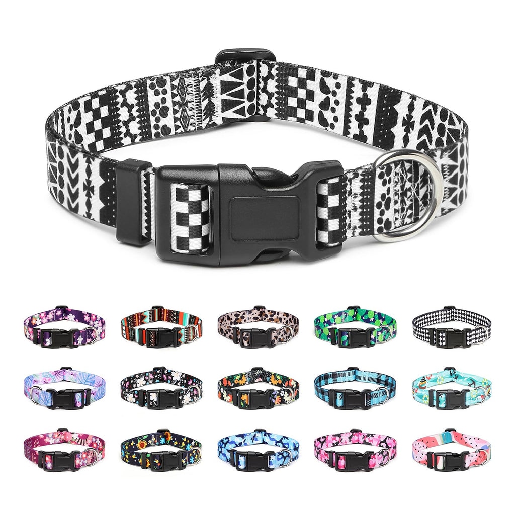Mercano Adjustable Dog Collar - Special Design Patterns, Soft Nylon Comfortable Durable Pet Collar for Small Medium Large Dogs (L, Black White A)
