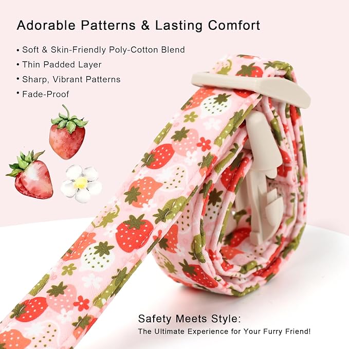 Babole Pet Strawberry Dog Collar for Small Dogs - Cute Spring Pink Dog Collars, Summer Pastel Puppy Collars, Soft Adjustable Boy Girl Dogs Collar with Quick-Release Buckle XS
