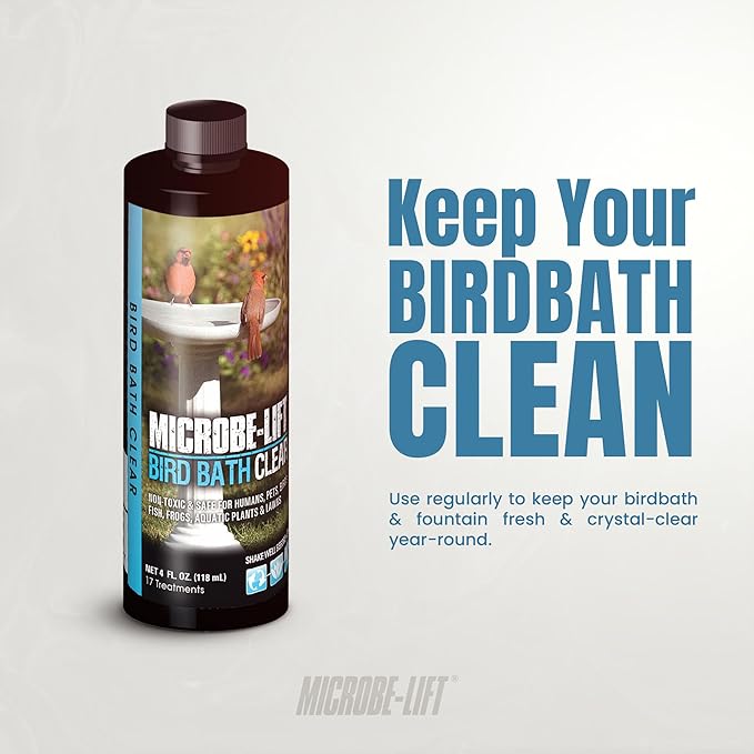 Microbe-Lift Bird Bath Clear Two-in-One Water Cleaner – 4 Oz – Safe for Birds, Fish & Frogs – Cleans Outdoor Birdbaths & Fountains – Natural Formula, Prevents Stains & Cloudiness