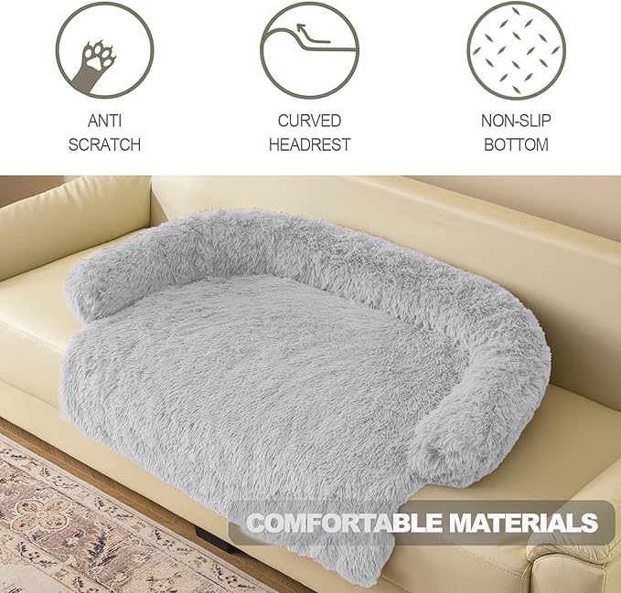 Calming Dogs/Cats Bed Mats, Dog Pad Washable Removable Couch Cover, Plush Long Fur Mat for Pets, Waterproof Lining, Perfect for Small, Medium and Large Dogs and Cats (Light Gray, 59"x39")