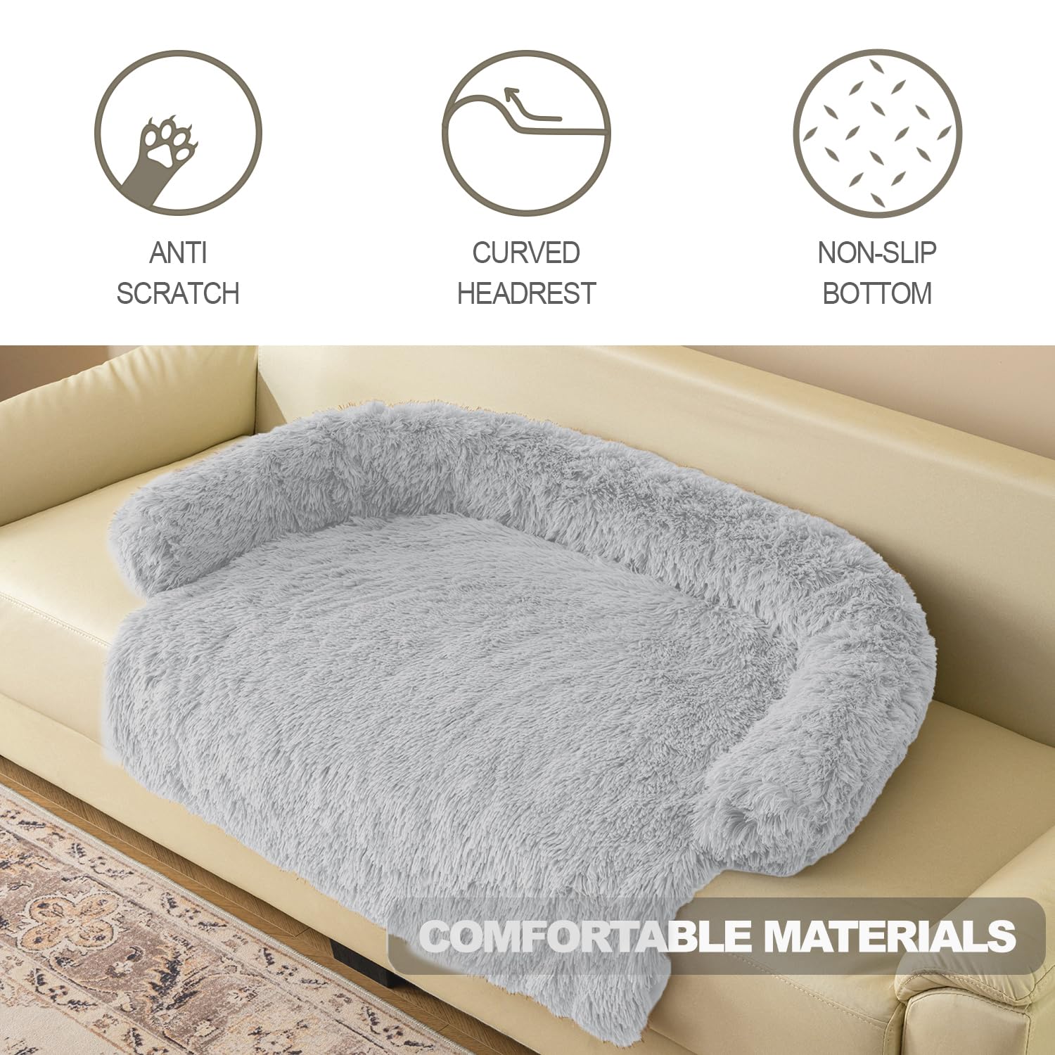 Tinaco Calming Dogs/Cats Bed Mats, Dog Pad Washable Removable Couch Cover, Plush Long Fur Mat for Pets, Waterproof Lining, Perfect for Small, Medium and Large Dogs and Cats (Light Gray, 53"x39")