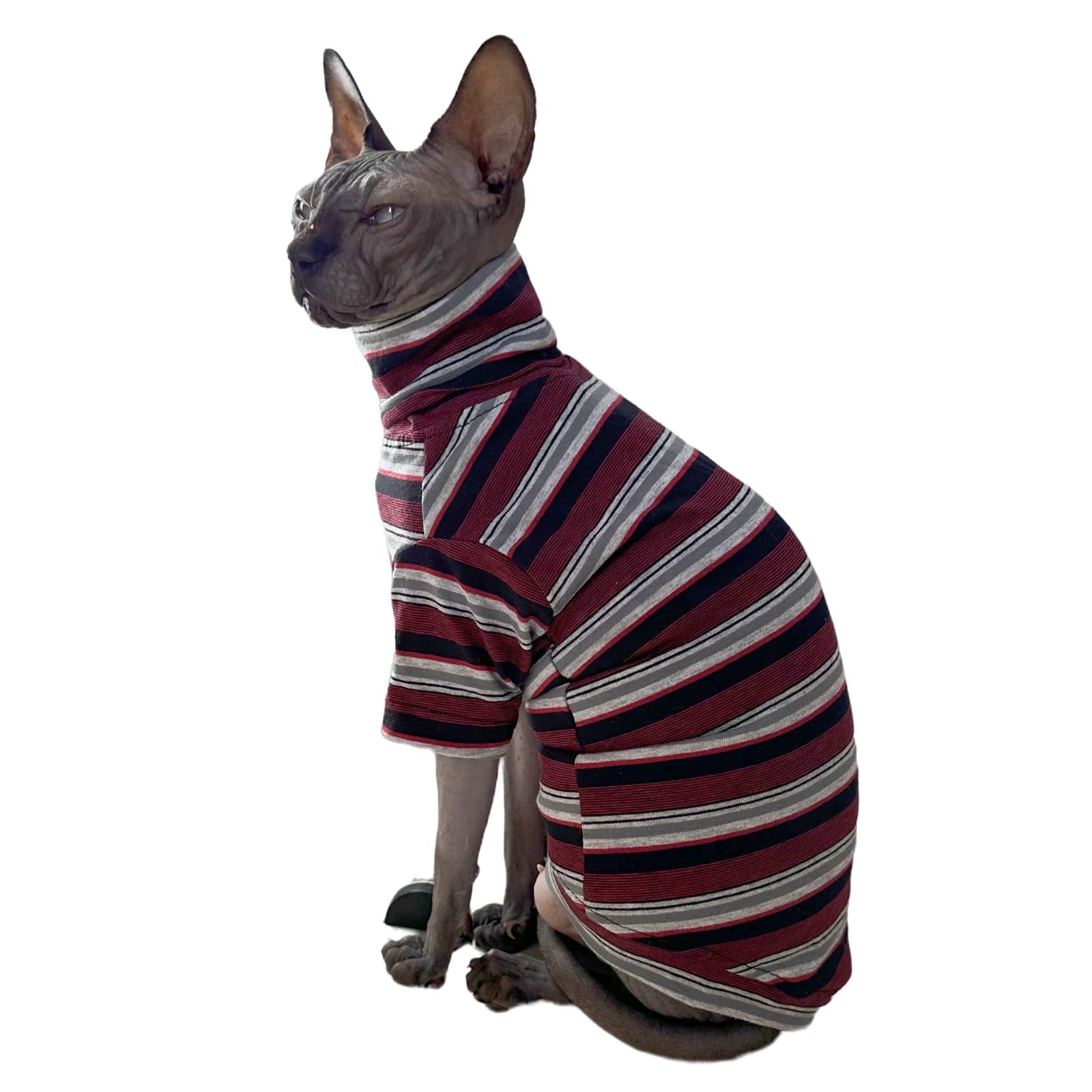 Vintage Stripes Sphynx Hairless Cats Turtleneck Shirt Cotton for Sphinx Cat