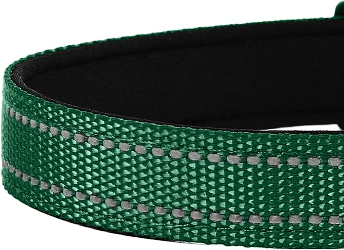 PWOD Reflective Dog Collar, Adjustable Soft Neoprene Padded Nylon Pet Collars with Buckle for Small Dogs, Dark Green,S