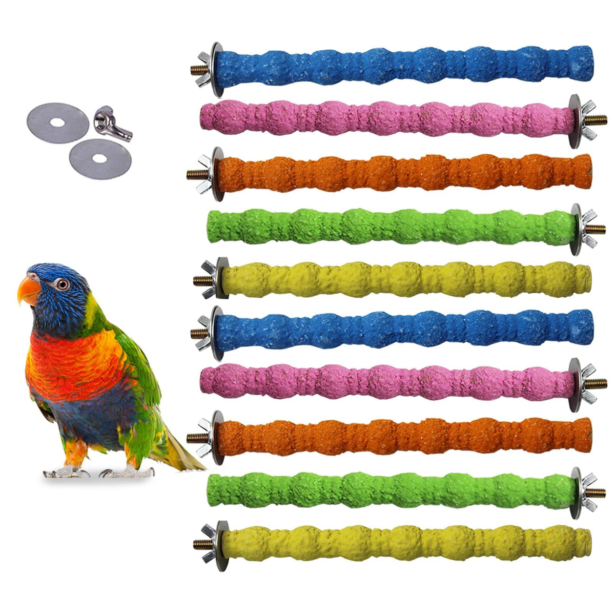 kathson 3PCS Bird Perch Parrot Stand Cage Accessories Natural Wooden Stick Paw Grinding Rough-surfaced Chew Toy for Cockatiels Cockatoo Lorikeet Conure Parakeet (Random Color,7.87inch)