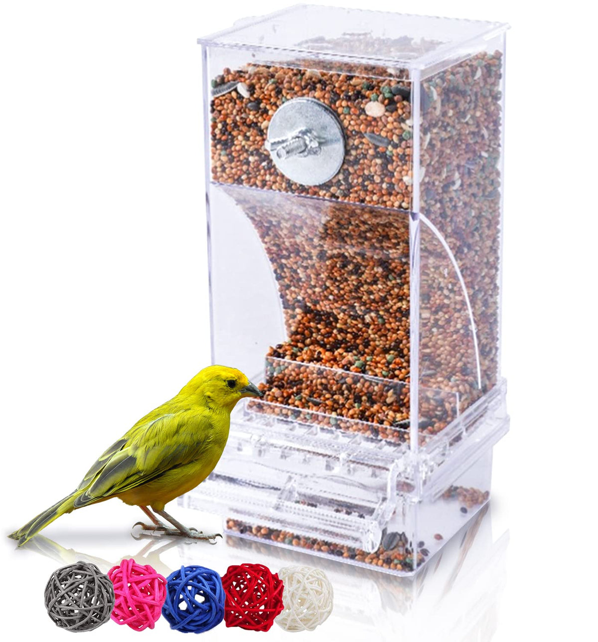 Hamiledyi Automatic Bird Feeder No Mess Bird Cage Feeder Seed Food Container with Perch Transparent Parrot Cage Accessories for Parakeets, Budgies, Cockatoos, Finches, Lovebirds, Canaries (Green)