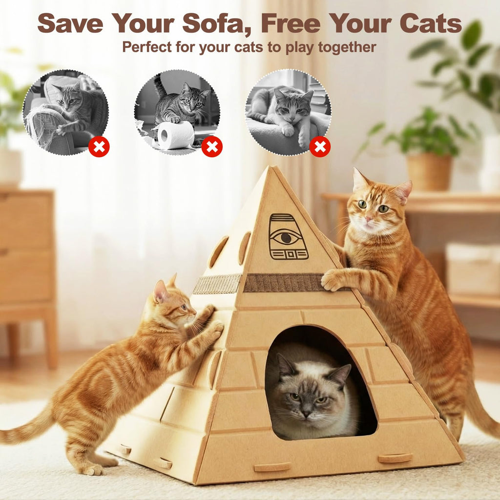 Mellownido Cat Cave, Pyramid Felt Cat Scratch House for Indoor Cats