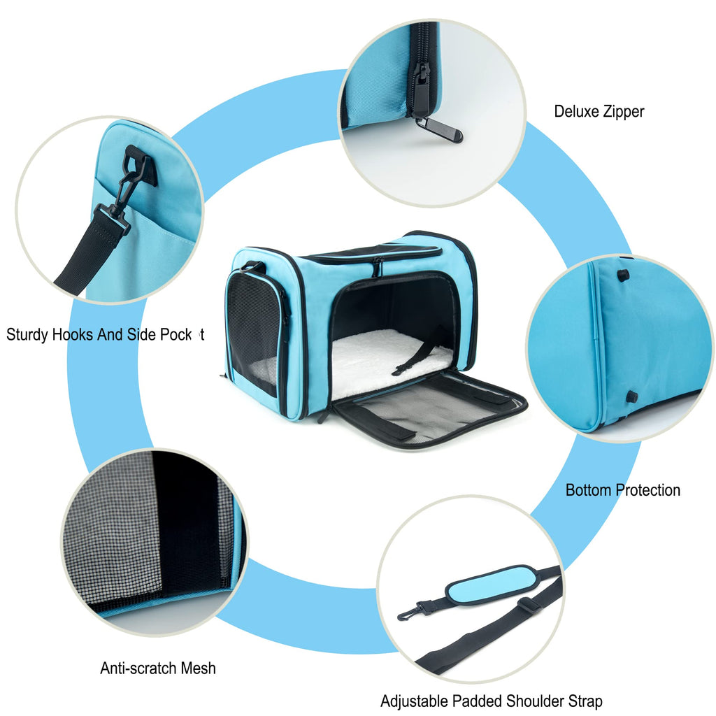 NextFri Soft Sided Carrier for Small Medium Cats Dogs,TSA Airline Approved Collapsible Travel Pet Carrier Medium Blue