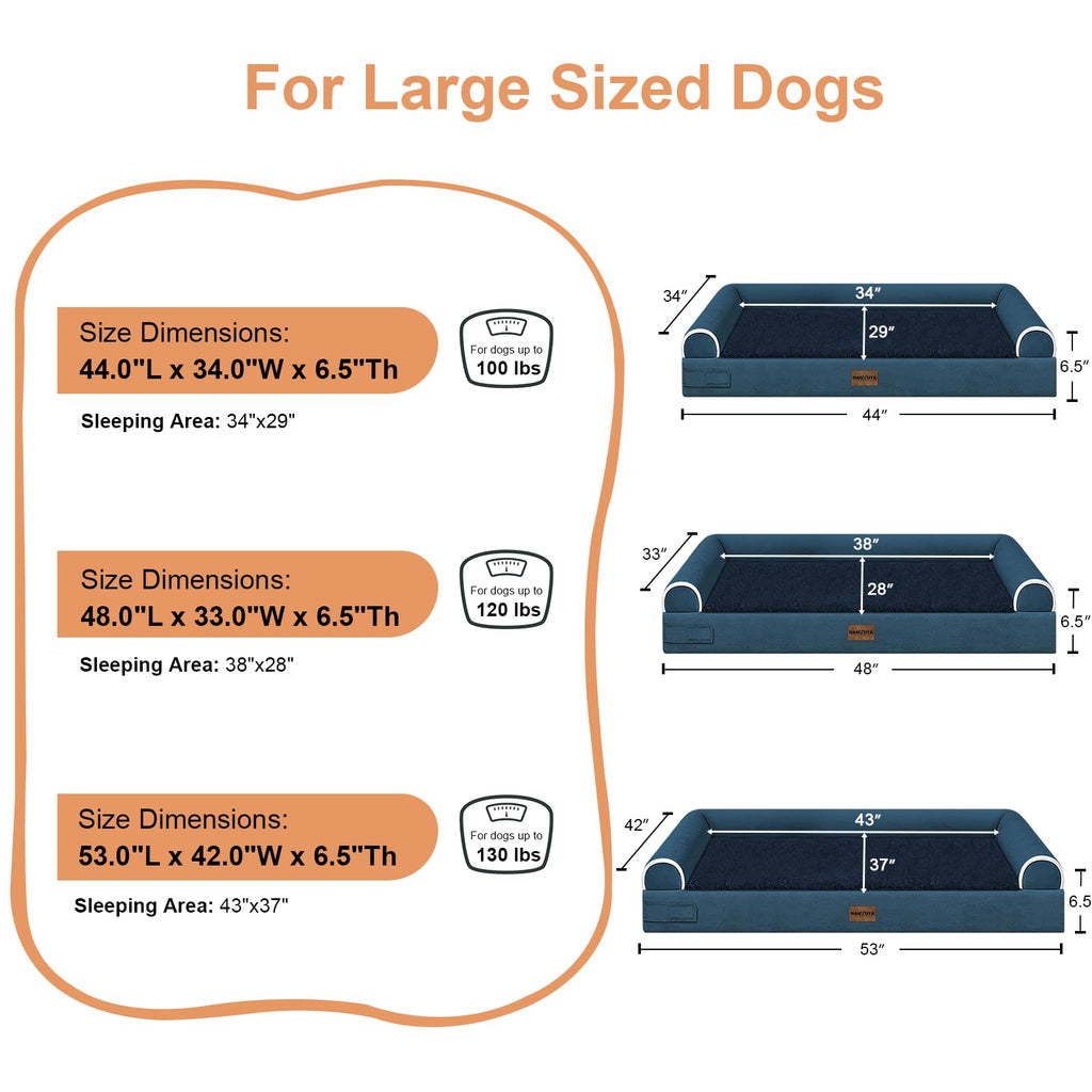 NANUYA Orthopedic Dog Bed for Jumbo Dogs, 53 x 42 Inch, Navy