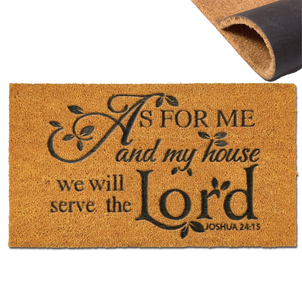Coir Door Mat Outdoor Mats For Home Entrance,As FOR ME and My House We Will Serve The Funny doormats,Front Door mat,Indoor Entrance Embroidered Welcome Rubber Rugs Easter Home Decoration 30”x 18”
