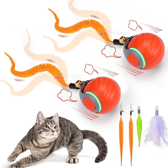 BABORUI Interactive Cat Toy Ball - Automatic Interactive Cat Toys for Indoor Cats with 3 Tails, 2 Speeds Rechargeable Cat Enrichment Toys for Small/Medium/Large Cats to Keep Them Busy(Blue)