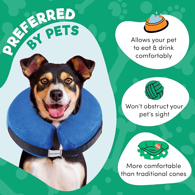 BENCMATE Inflatable Dog Cone Collar Alternative, Soft Dog Cone for Small Medium Large Dogs and Cats, Neck Recovery ECollar Donut Collar After Surgery (XXLarge, Navy Blue)