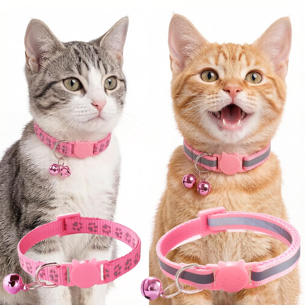 Green Breakaway Kitten Collar with Bells, [2 Pack] Break Away Cat Collar with Bells, Reflective Cat Collar for Girl Cats Boy Kitty