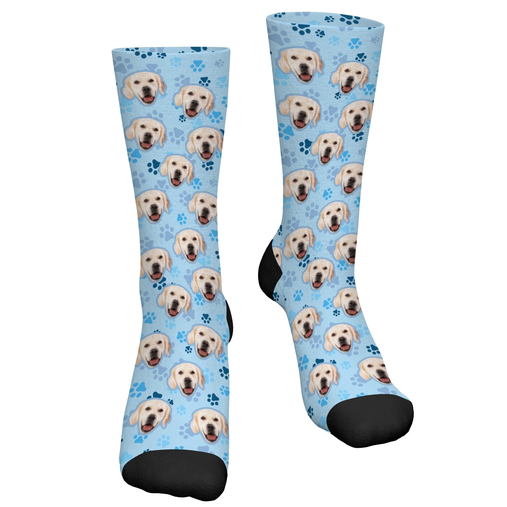 D-Story Custom Pet Face Socks with Pictures Personalized Photos Crew Socks Dog's Tracks Paws Novelty Animal Soft Funny Sock Customized Gifts for Dog Mom Dad
