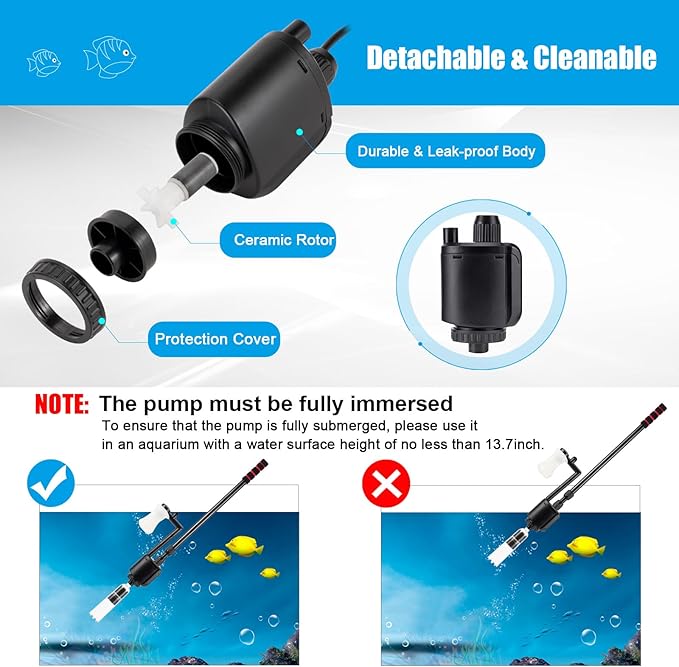 AQQA Aquarium Gravel Cleaner, 6-in-1 Fish Tanks Gravel Vacuum Cleaner Set