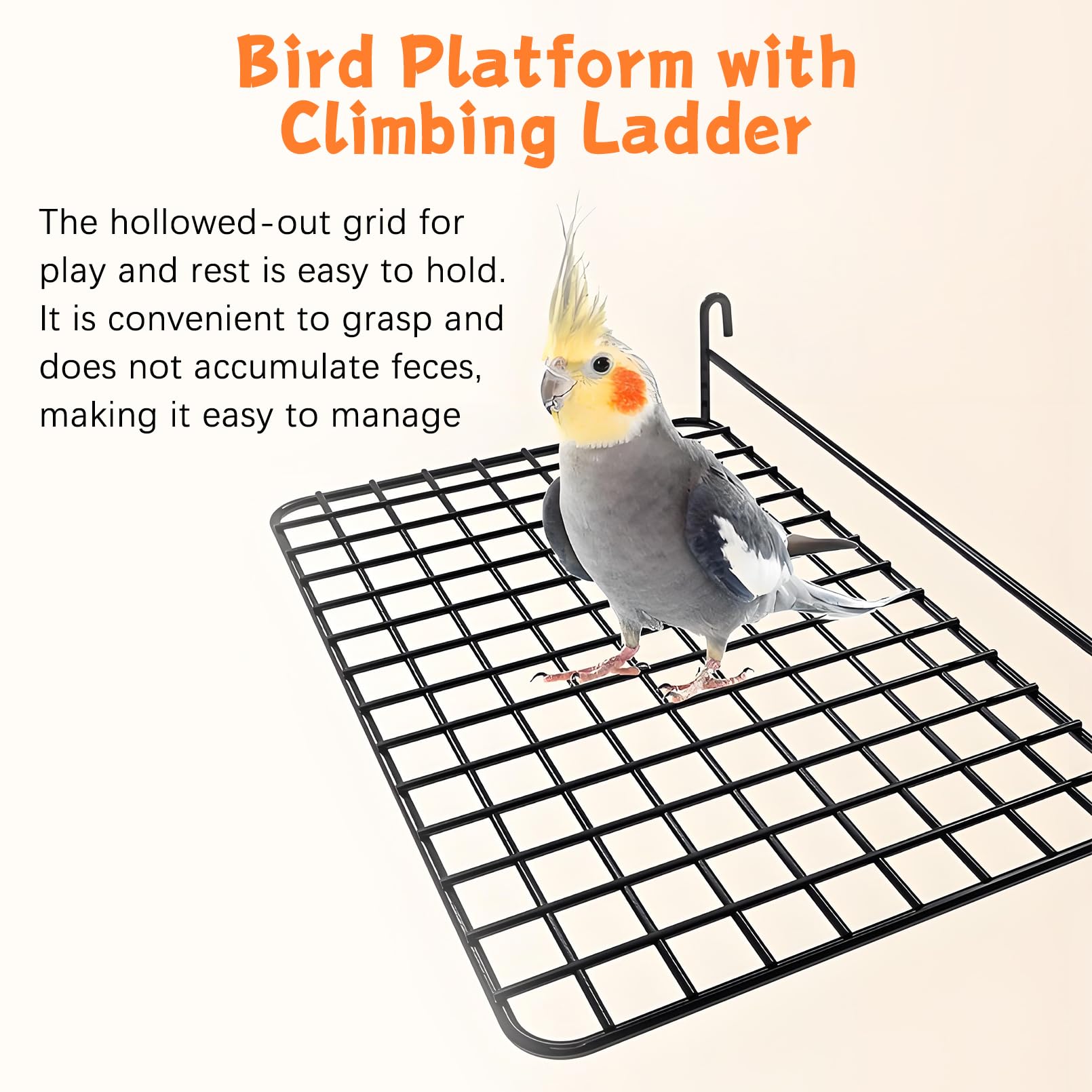 BNOSDM 4 PCS Bird Perches Platform, Stainless Steel Grid Platform for Parakeet Parrot Stand with Climbing Ladder Bird Cage Accessories for Small to Large Birds (Black)