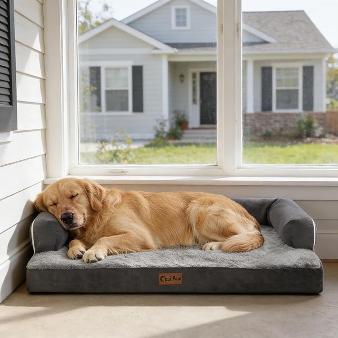 Orthopedic Dog Beds for Extra Large Dogs, Waterproof Egg Crate Foam XL Dog Bed with Sides 41x27Inch, Washable Big Dogs Couch Beds with Removable Cover and Nonskid Bottom, Dark Grey