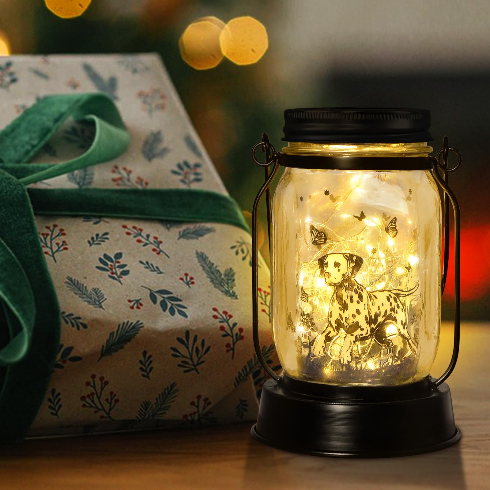 kyoryuger Dalmatian Gifts for Women/Men Dalmatian Solar Lanterns Mom Birthday Spotted Dog Lovers Lantern Pet Loss Firehouse Dog Memorial Lights Solar Garden Decor Yard, Patio,Backyard,Porch Torches