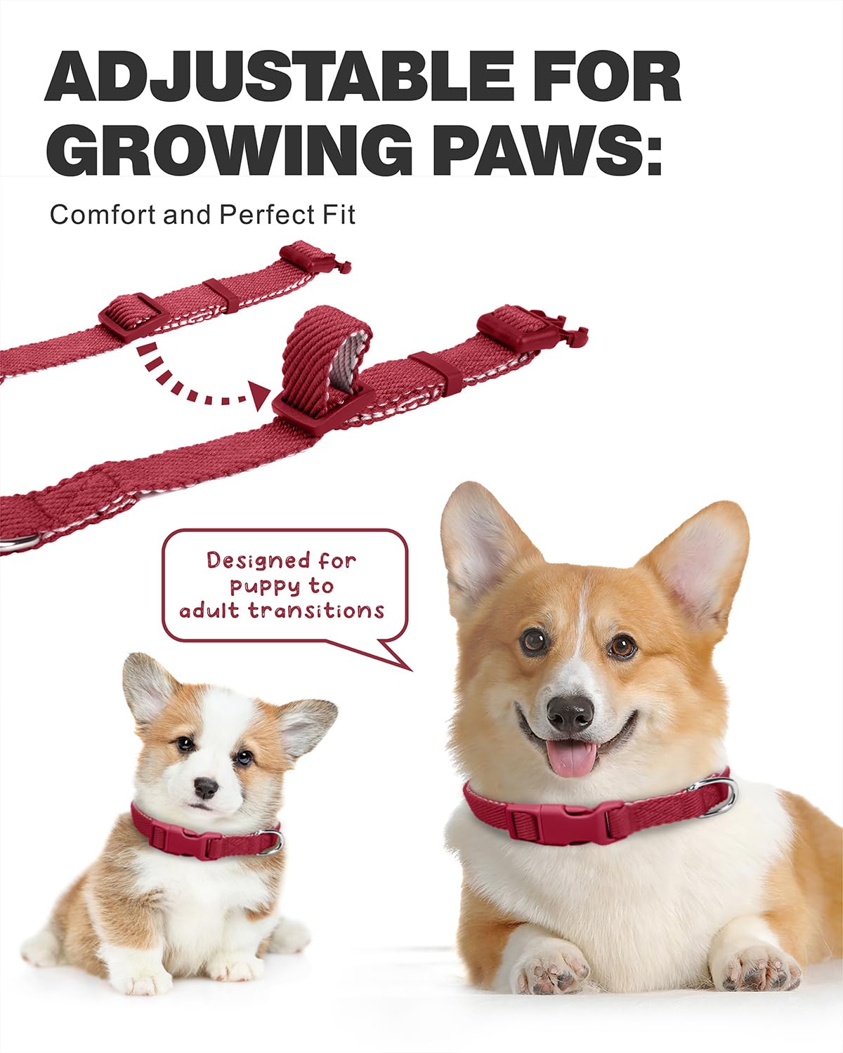Dynmeow Soft and Breathable Cotton Dog Collar, Durable Adjustable Pet Collar with Quick-Release Buckle, Lightweight for Sensitive Skin for Small and Medium Dogs, Red, S
