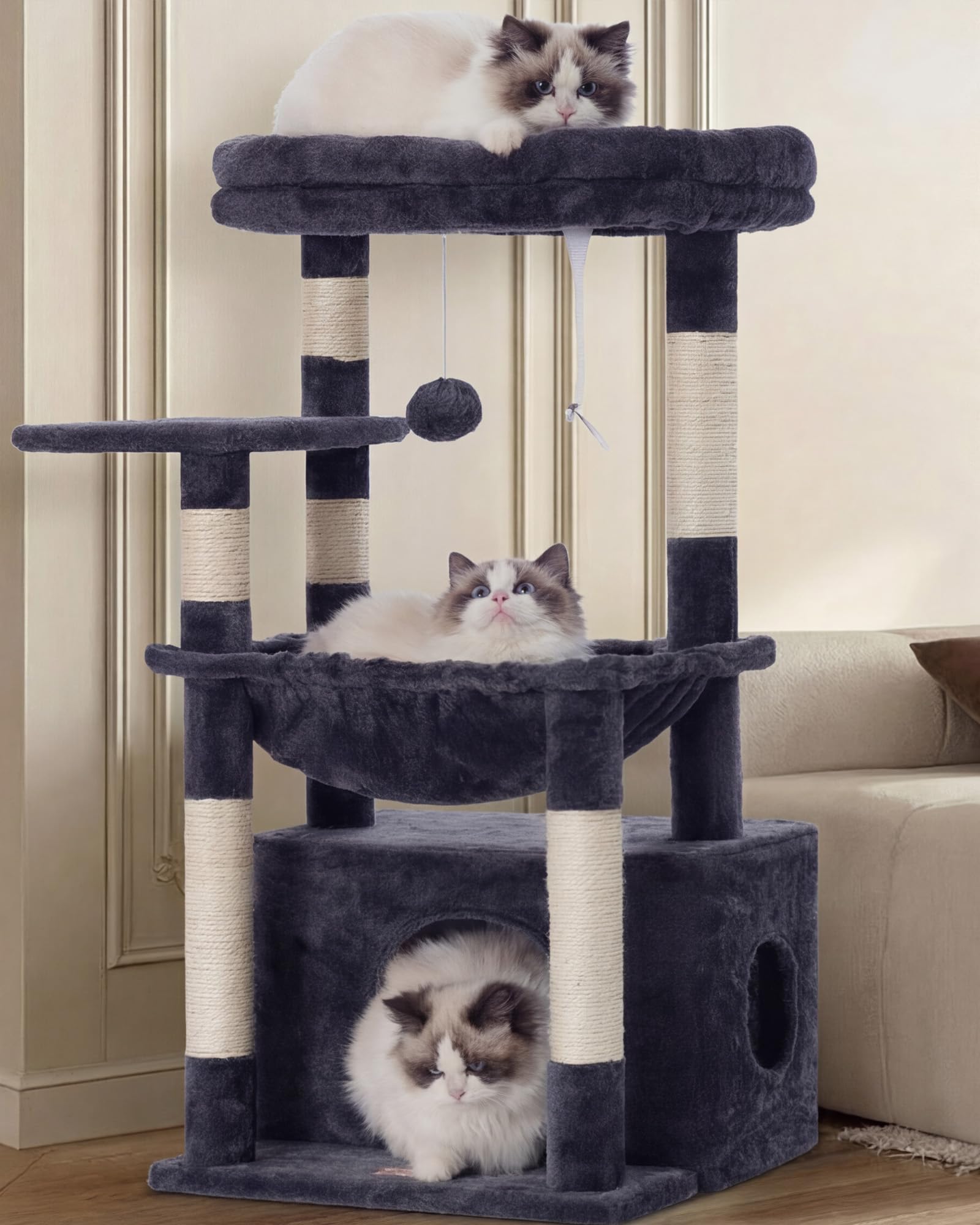 Heybly Cat Tree, Kitten Tower with Large Soft Cat Basket HCT008SG