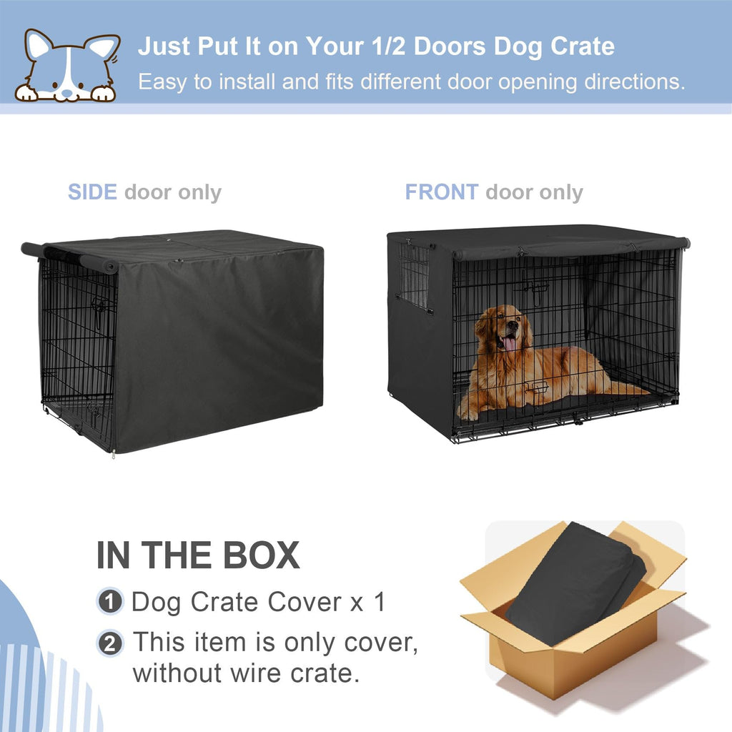 Explore Land Dog Crate Cover Heavy Duty Polyester Pet Kennel Sunshade Universal Fit for 54 inches Wire Cage (Black)