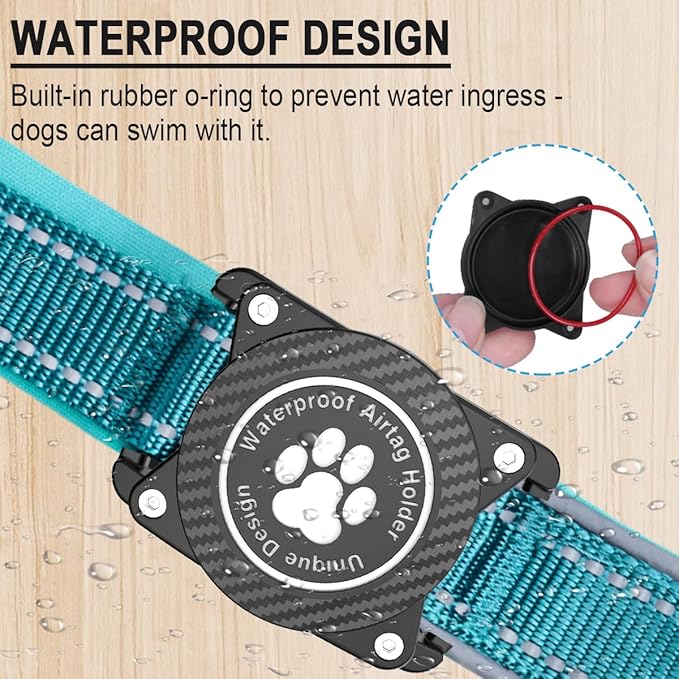 OKVSKO Airtag Dog Collar with Waterproof Air Tag Holder, Luminous Reflective, Soft Padded, Adjustable Nylon Pet Collar for Small Medium Large Heavy Duty Dogs,Blue, S