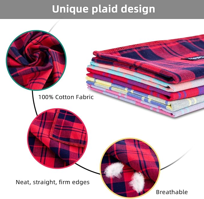 Gofshy Spring Dog Bandana Small-Dog Scarf Vibrant Color Pink Green Plaid Printing Adjustable Bib Handkerchief Accessories for Small Dogs Cats (S)