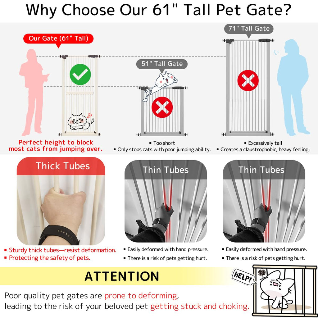 Lumizone 61.02" Extra Tall Pet Gate for Cat Dog 26.38"-30.11" Wide Cream