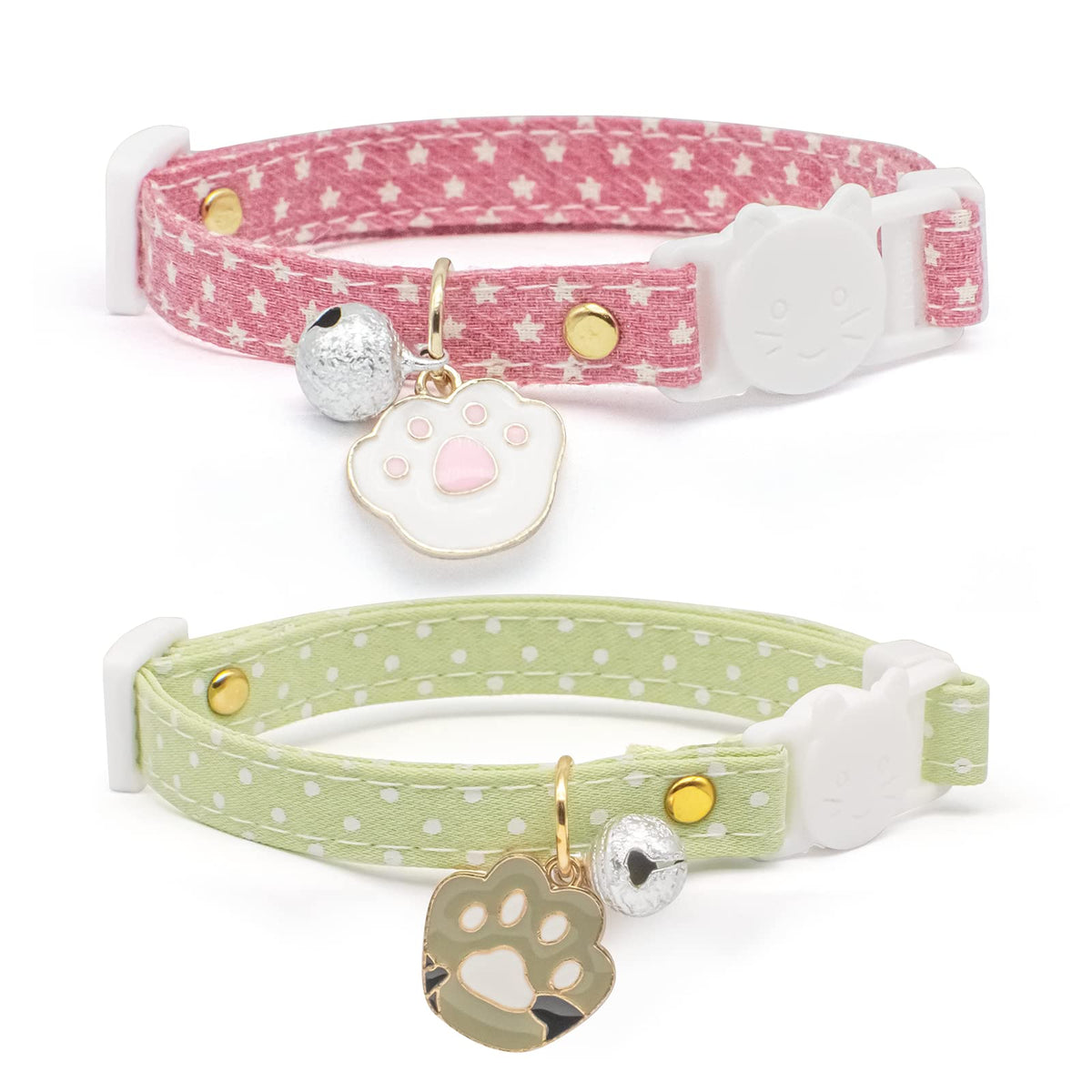 2 Pack Cotton Breakaway Cat Collar with Bell Dark Blue & Light Blue White Snowflake Pendant Cute Kitten Cat Collar Suitable for Girls and Boys