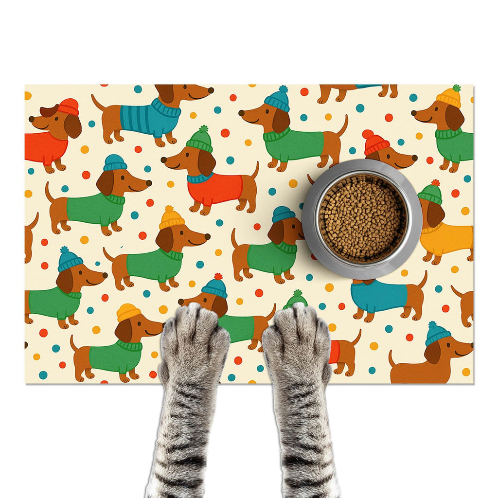 HOMETITUTE Dog Food Mat Dachshund Print Feeding Pad 24 x 16 Inch