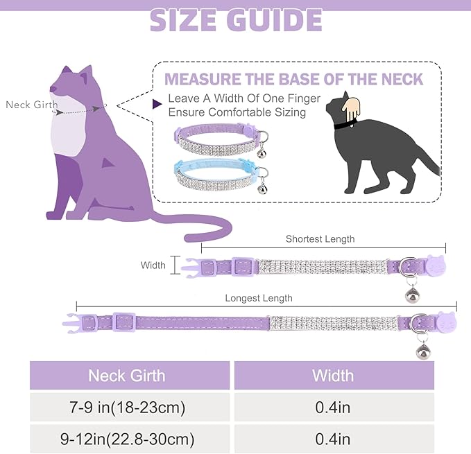 EXPAWLORER Soft Velvet Safe Cat Collars for Girl Cats,Blue & Light Purple