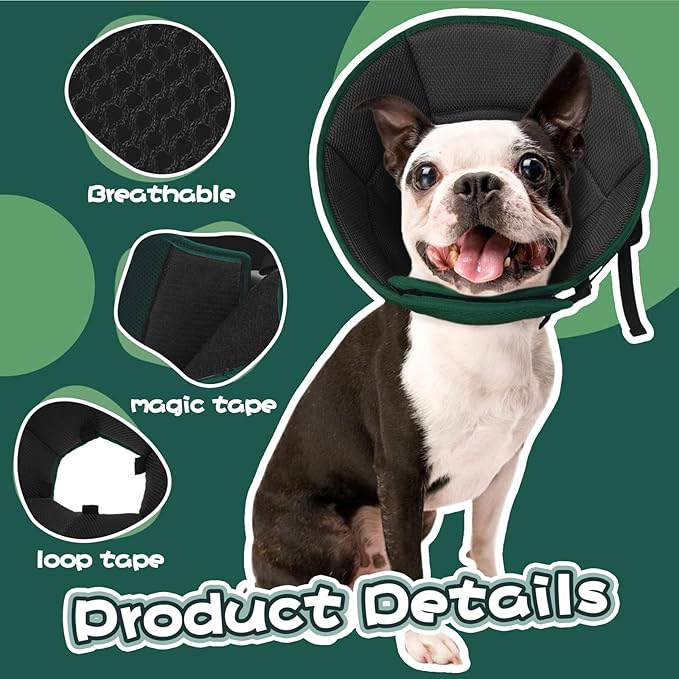 Allroaring Adjustable Dog Cone for Spay, Comfy Recovery Collar Green XL