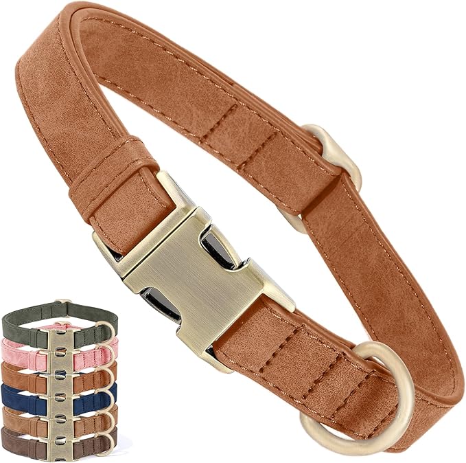 Genuine Leather Dog Collar - Adjustable Pet Collar with Quick Release Metal Buckle, Soft Skin Friendly Real Leather Collar for Small, Medium