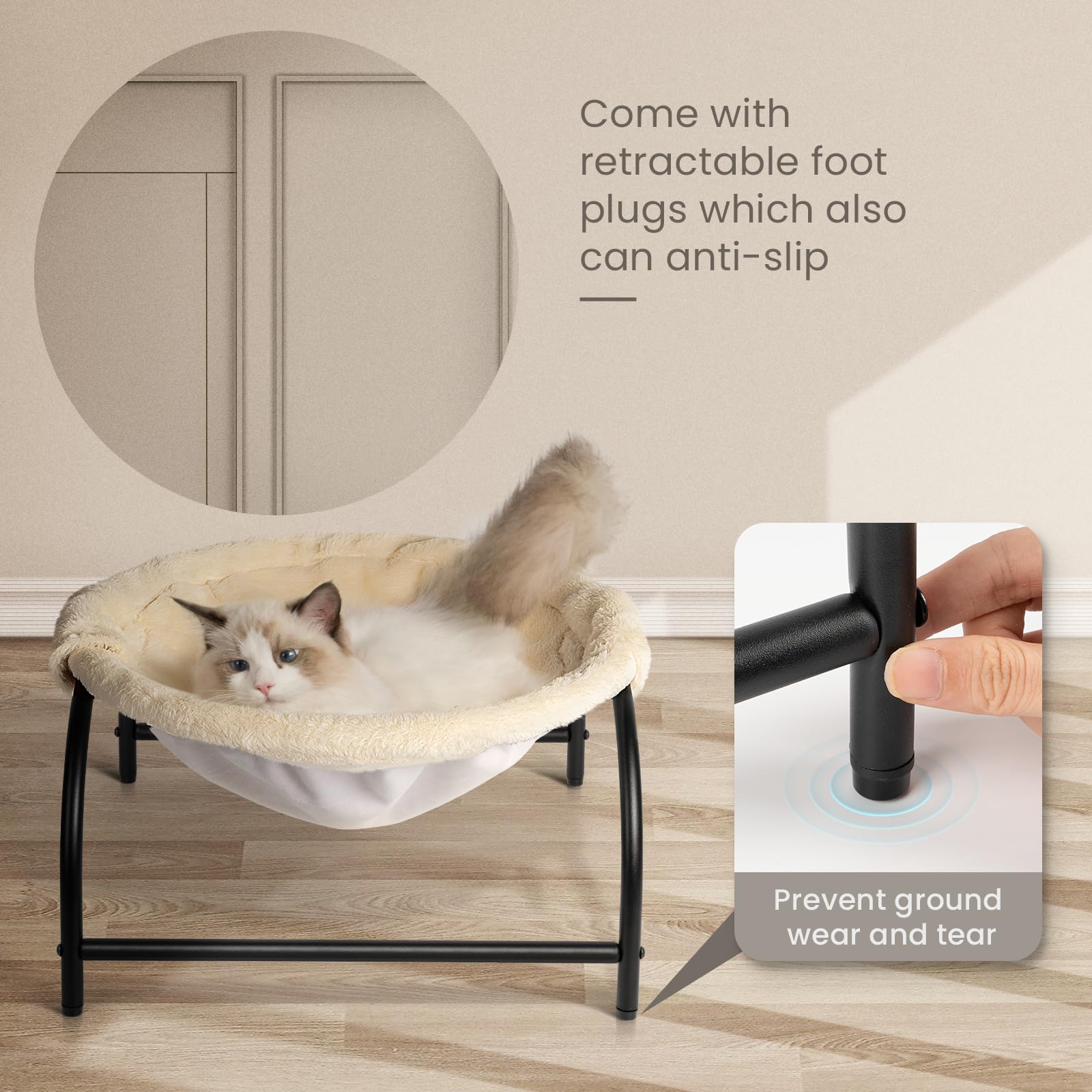 JUNSPOW Cat Bed Dog Perch Pet Hammock, 16.9in x 16.9in x 9.5in, Grey+Fur