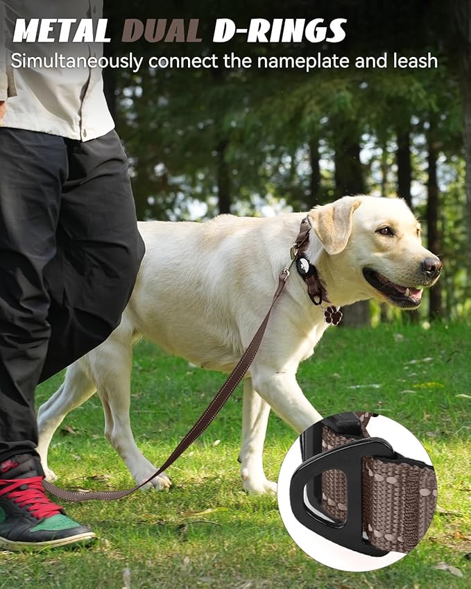 Joytale Airtag Dog Collar, Reflective Pet Collar with Waterproof AirTag Holder, Dual D-Rings, Soft Padded Adjustable for Small Dogs, Brown, S