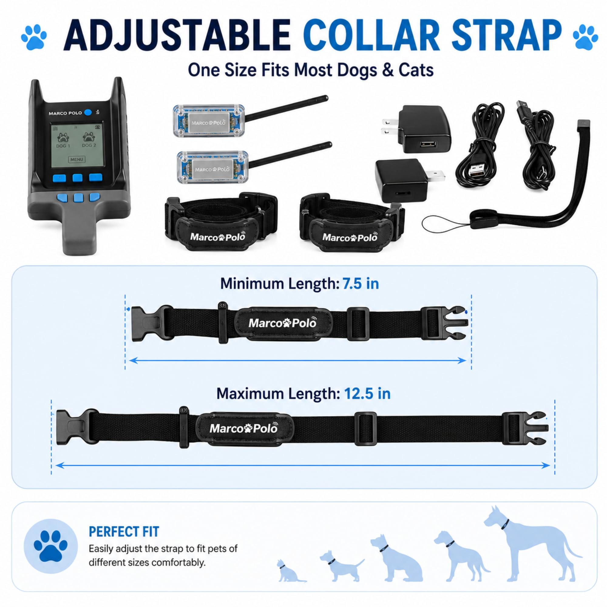 Marco Polo Pet Tracker System for 2 Cats or Dogs - GPS Alternative, No Monthly Fee, Waterproof Long Range RF Finder, Multi-Pet Monitoring Safety Tags