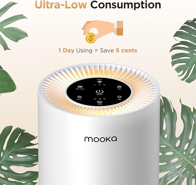 Air Purifiers for Home Large Rooms up to 1200ft², MOOKA H13 True HEPA Air Purifier for Bedroom Pets with Aromatherapy, Child Lock, 13dB Ultra-Quiet Air Cleaner for Smoke, Odor, Dander, Pollen