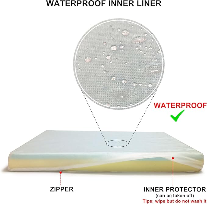 Whoopub Hard-Wearing Orthopedic Dog Bed for Crate, 53x36 Inch, Made of Memory and HR Foam, Two-Sided Use, Providing Soft and Relatively Hard Support, with an Extra Inner Waterproof Protector (Gray)