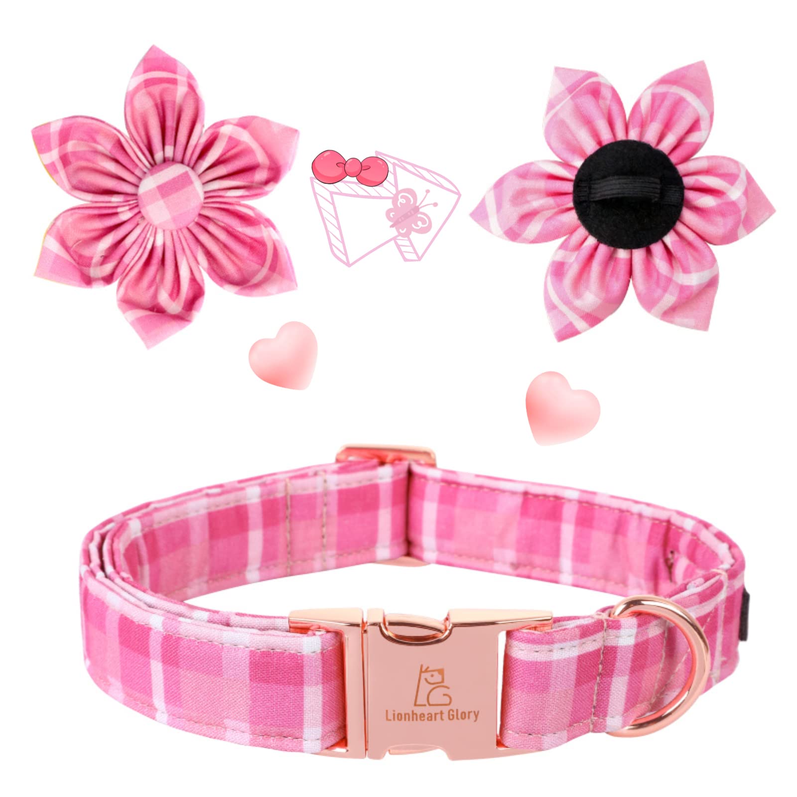 Lionheart Glory Cute Dog Collar, Pink Floral Dog Collar with Flower, Soft Adjustable Pet Collar for X-Small Dogs Puppy Girl/Boy
