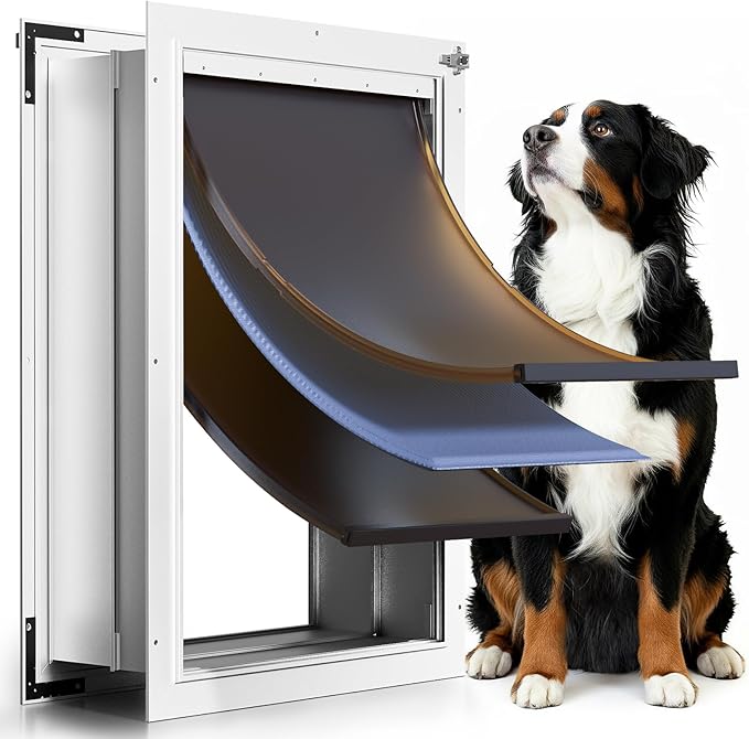 PETCOMING 3-Flaps Aluminum XL Dog Door for Wall